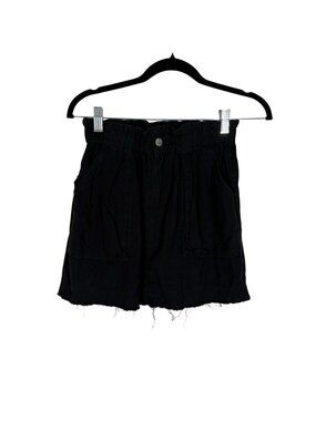 For Good Women S Black Cotton Linen Casual Pockets Raw Hem Paperbag Skirt